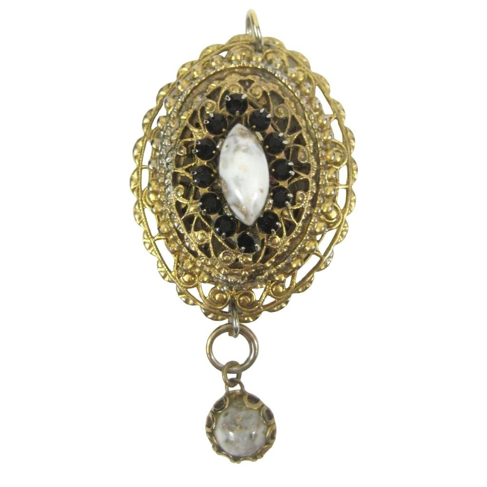 Goldtone Filigree Pendant ONLY  2.2 In Dangle imitation Stone  Red Rhinestones